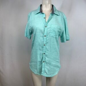 Rebel James & Charli Men Medium Mint Green Linen Cotton Short Sleeve Button Down